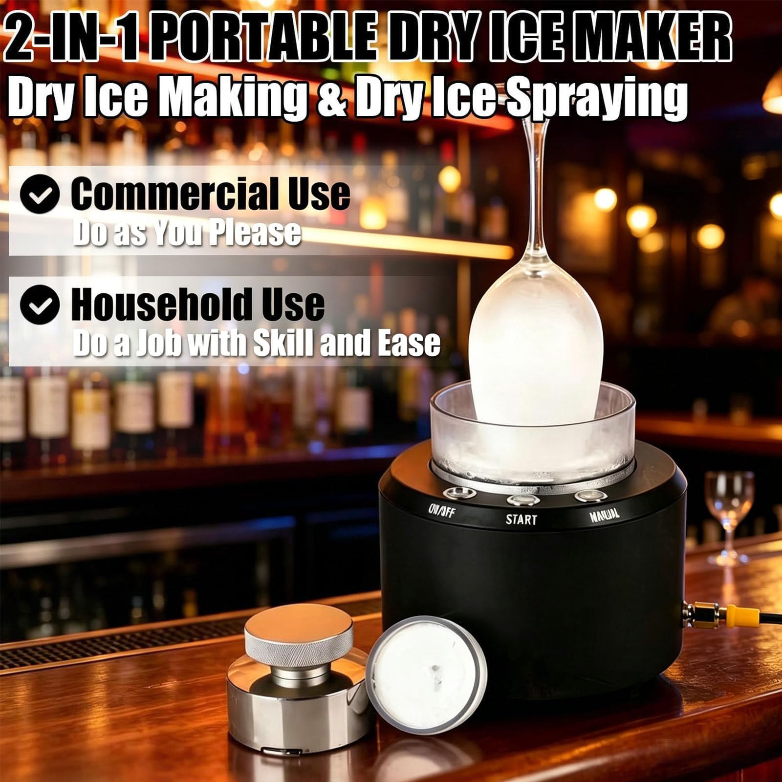 Trockeneis Maschine & Schneller Glaskühle 2-in-1 – Trockeneis Block Maker (12–15s) & -40°c Sofort Glas-Kühler (8–12s) | Für Cocktails, Rauch-Effekte, Bar, Restaurant & Zuhause