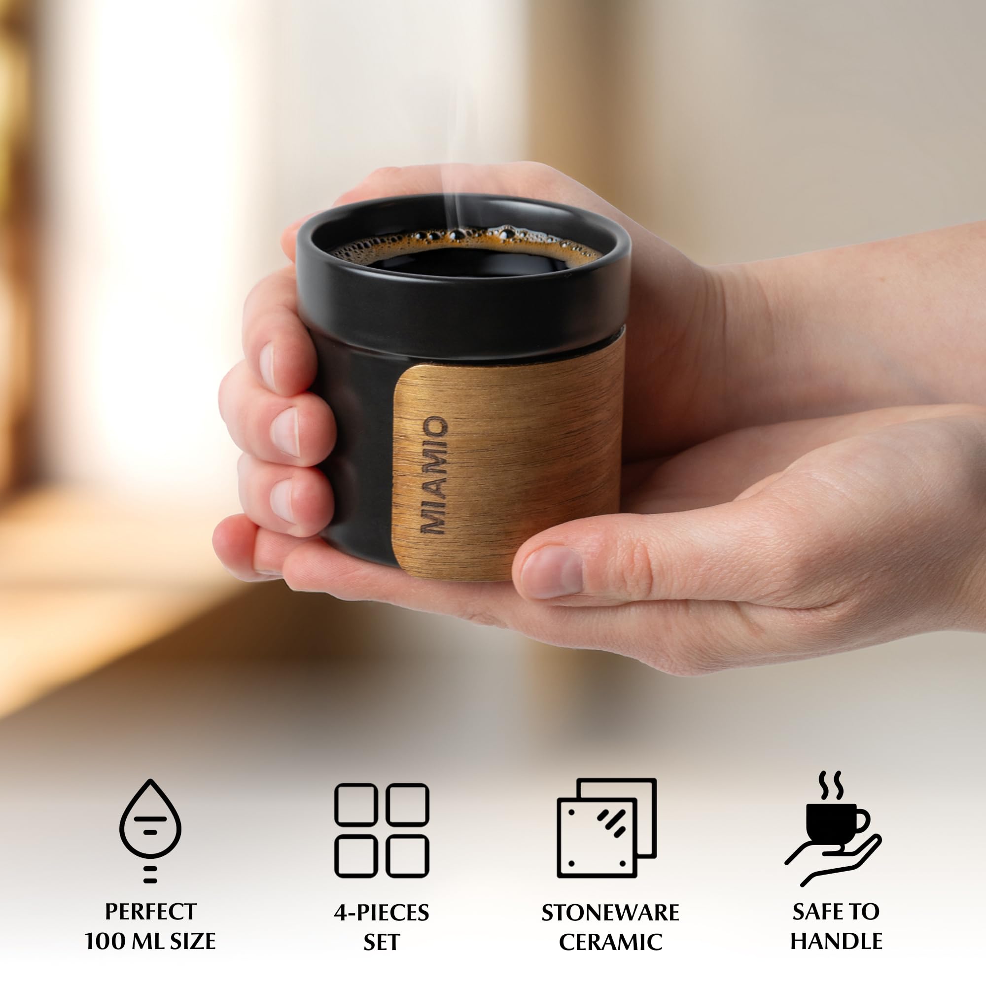 MIAMIO – Espresso Cups Set of 4 (3.5oz) Japanese Tea Cups Ceramic