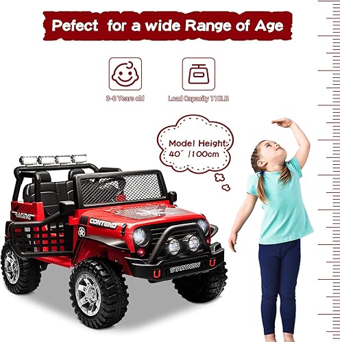 Miniatura 7 de SEHOMY Camión de paseo para niños de 2 plazas con control remoto para padres, vehículos eléctricos para niños con batería de 12 V con un cinturón,