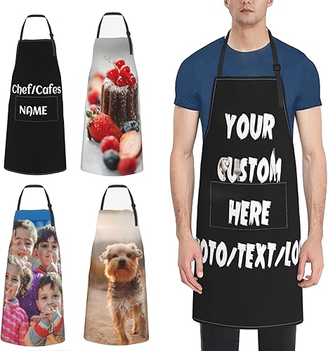 Delantales personalizados con 2 bolsillos, diseño de tu propio nombre, texto, logotipo, delantal personalizado, resistente a la suciedad, delantales
