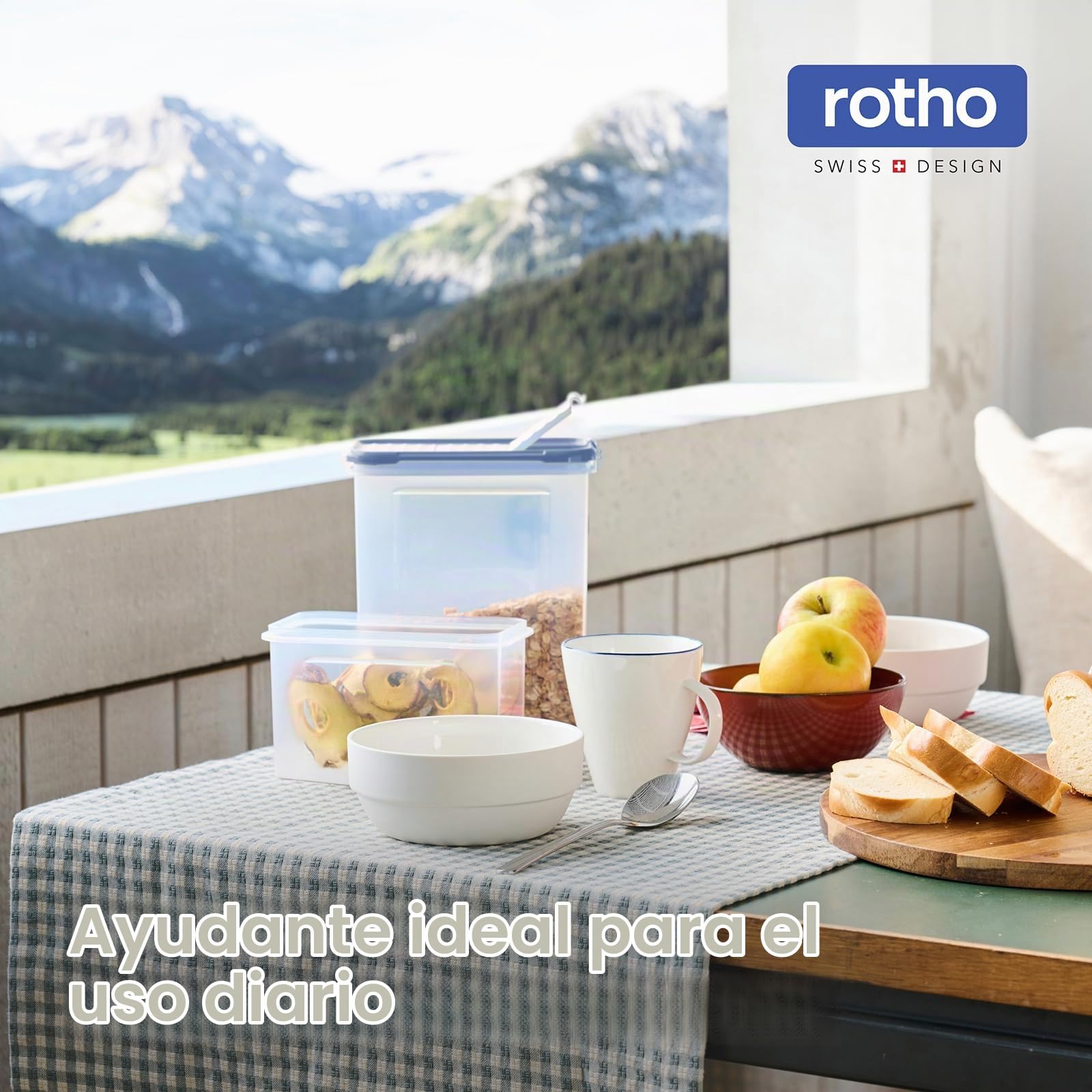 Rotho DOMINO - Juego de 24 tarros con tapa abatible hermética, color azul