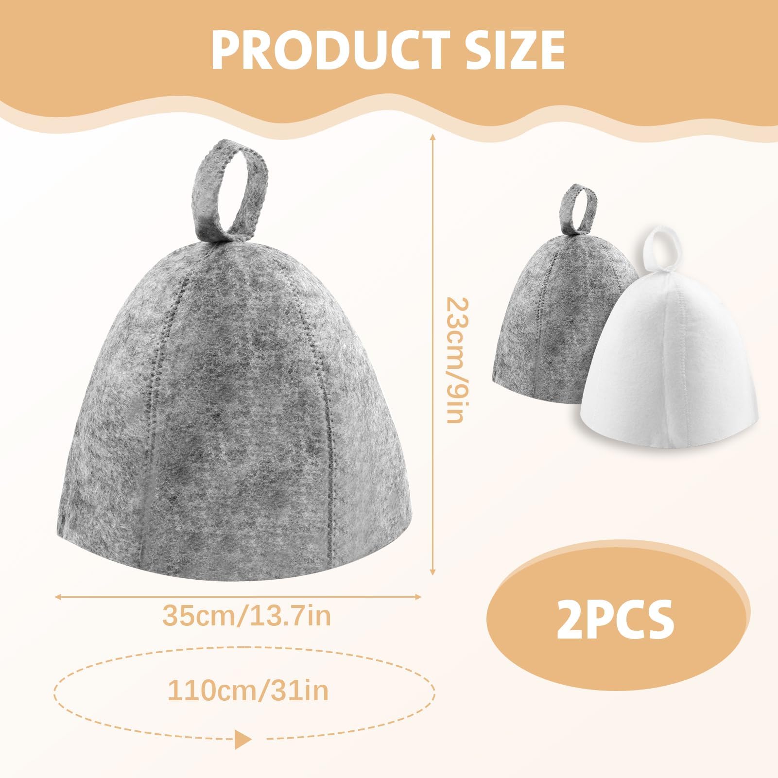 Pack de 2 Gorros de Sauna de Fieltro para Hombre y Mujer, Protección para Cabeza y Orejas, Ideal para Sauna, Viajes y Hotel, Colores Gris y Blanco
