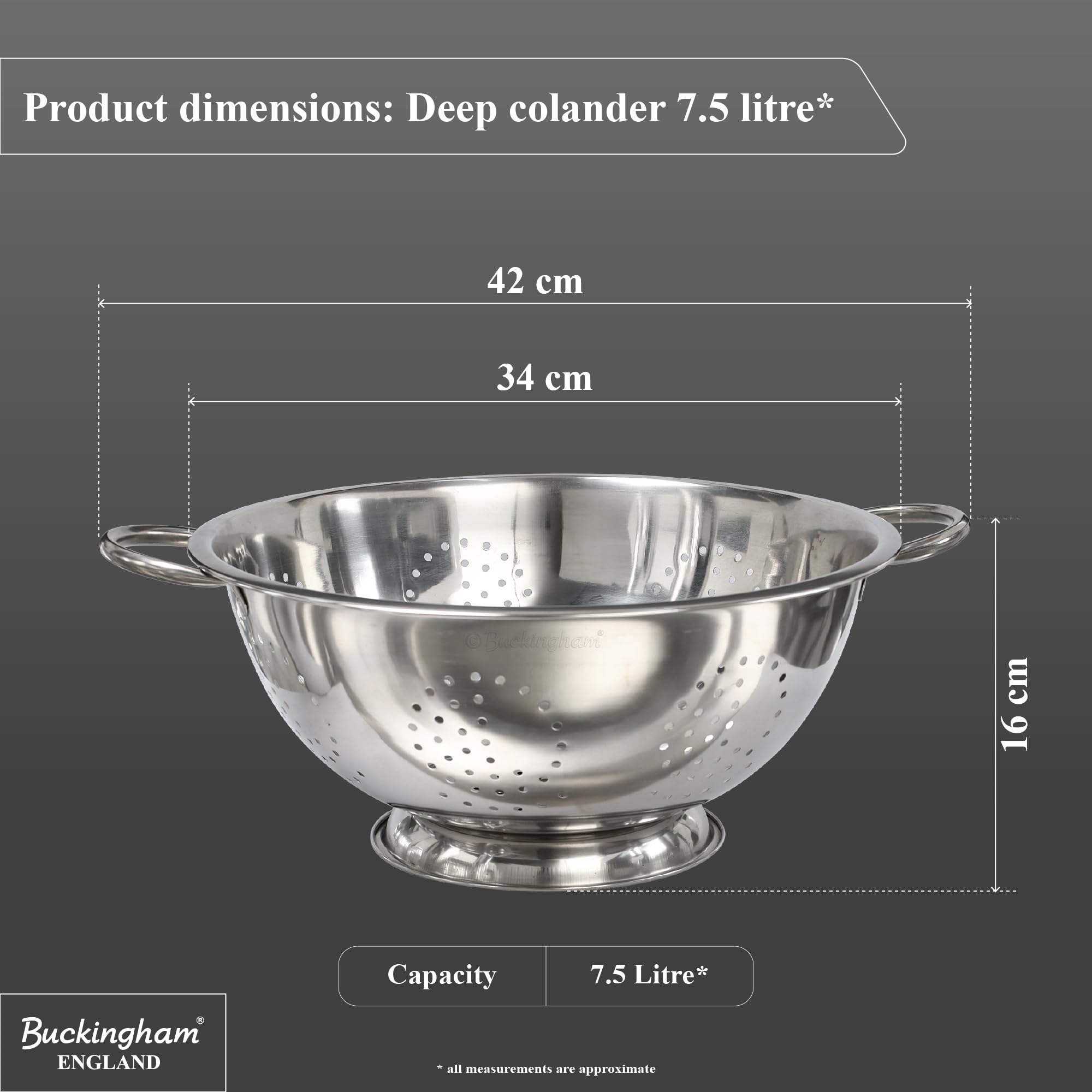 Buckingham Tiefes Edelstahl-Abtropfsieb, 7,6 l, 34 cm