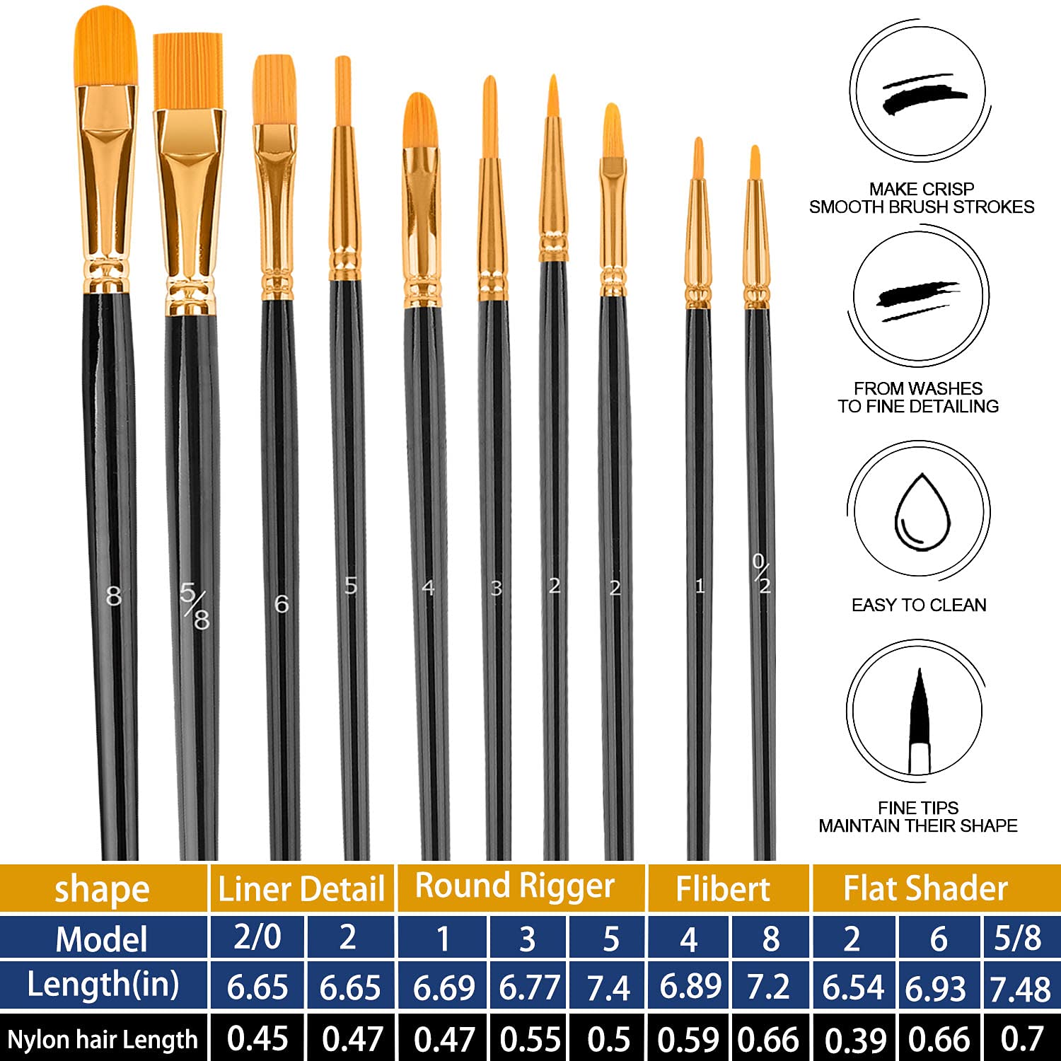 Paint Brushes Set, 20 Pcs Paint Brushes for Acrylic Painting, Oil Watercolor Acrylic Paint Brush, Artist Paintbrushes for Body Face Rock Canvas, Adult Drawing Arts Crafts Supplies,: Black