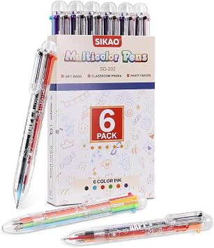 Multicolor Pens - 6 Pack Fun Rainbow Pens, Prizes for Kids, Goodie Bag Stuffers, Christmas & Birthday Party Favors
