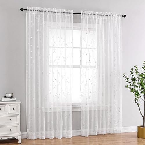 Miniatura 7 de SMILE WEAVER Cortinas traslúcidas blancas para sala de estar, 84 pulgadas de largo, cortinas semitransparentes que filtran la luz y privacidad