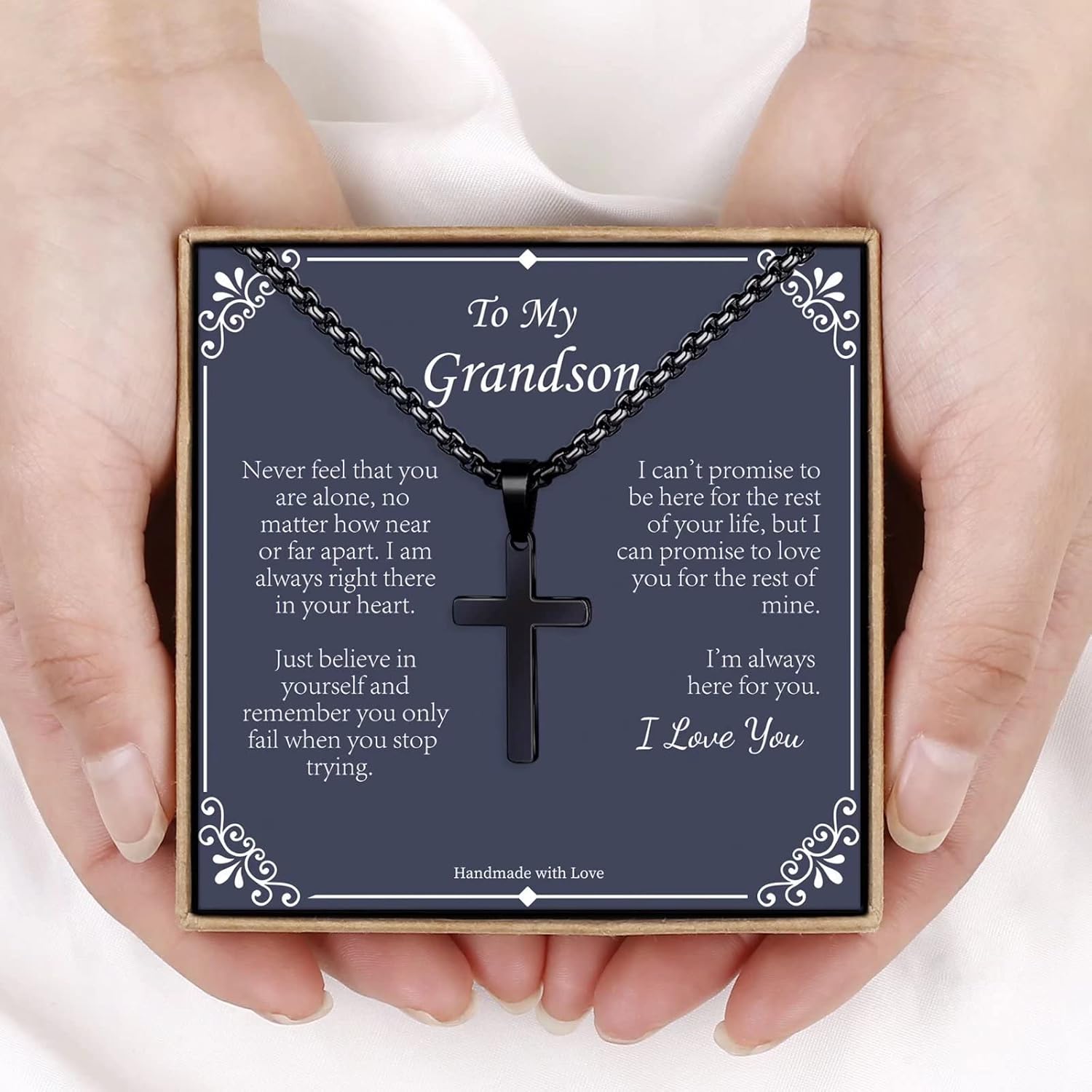 IEFLIFE Cross Necklaces Gifts for Men, Silver/Black/Gold Cross Necklace Box Chain Necklace for Men, Fathers Day Christmas Religious Baptism Christian Gift for Dad Son Boyfriend Husband Step Dad - Image 5