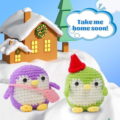 Miniatura 5 de UOOU Paquete de 2 kits de ganchillo, kit de ganchillo de pingüino para principiantes con hilo fácil, tutoriales en video paso a paso, kit completo