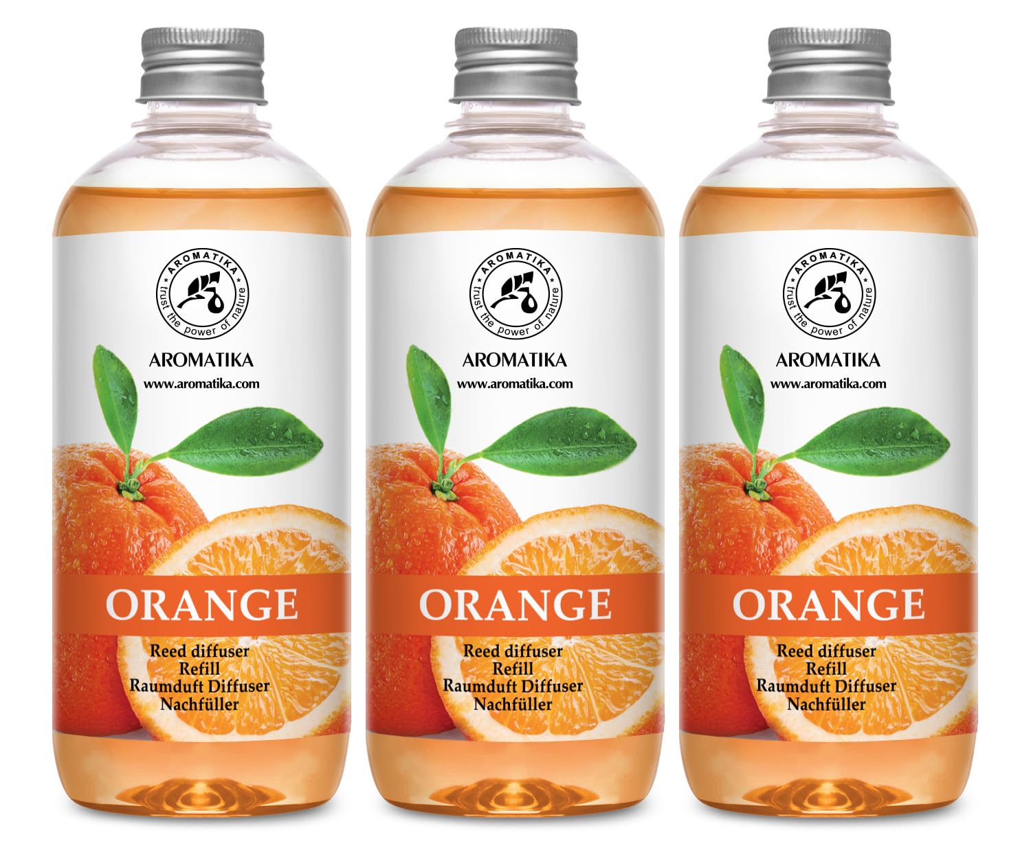 Raumduft Nachfüllflasche Set Orange 3х500ml - Raumduft mit Natürlich Ätherischen Orangenöl - Raumerfrischer - Nachfüller für Duftdiffusor - Zitrusduft - Raumbeduftung - Reed Diffuser Refill