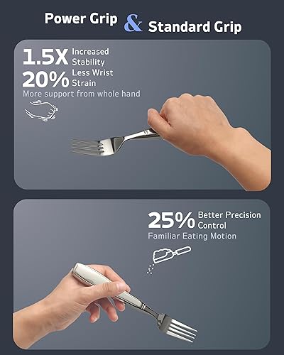 Miniatura 3 de Utensilios con peso de 4 piezas para temblores y parkinson (7 onzas cada uno), cubiertos de peso para temblores de manos, utensilios con peso para