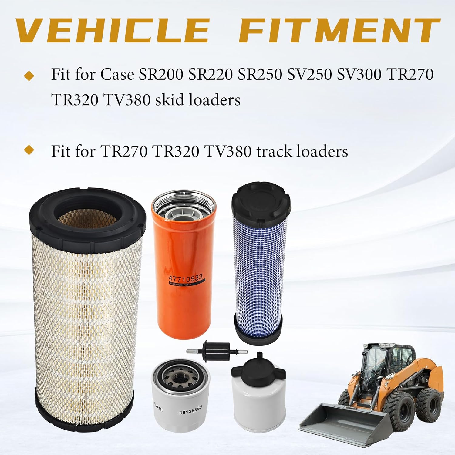 48138563 Service Filter Kit Fits For Case SR200 SR220 SR250 SV250 SV300 TR270 TR320 TV380 Skid Loaders TR270 TR320 TV380 Track Loaders 47572791 84299977 87682993 87682999 47710533