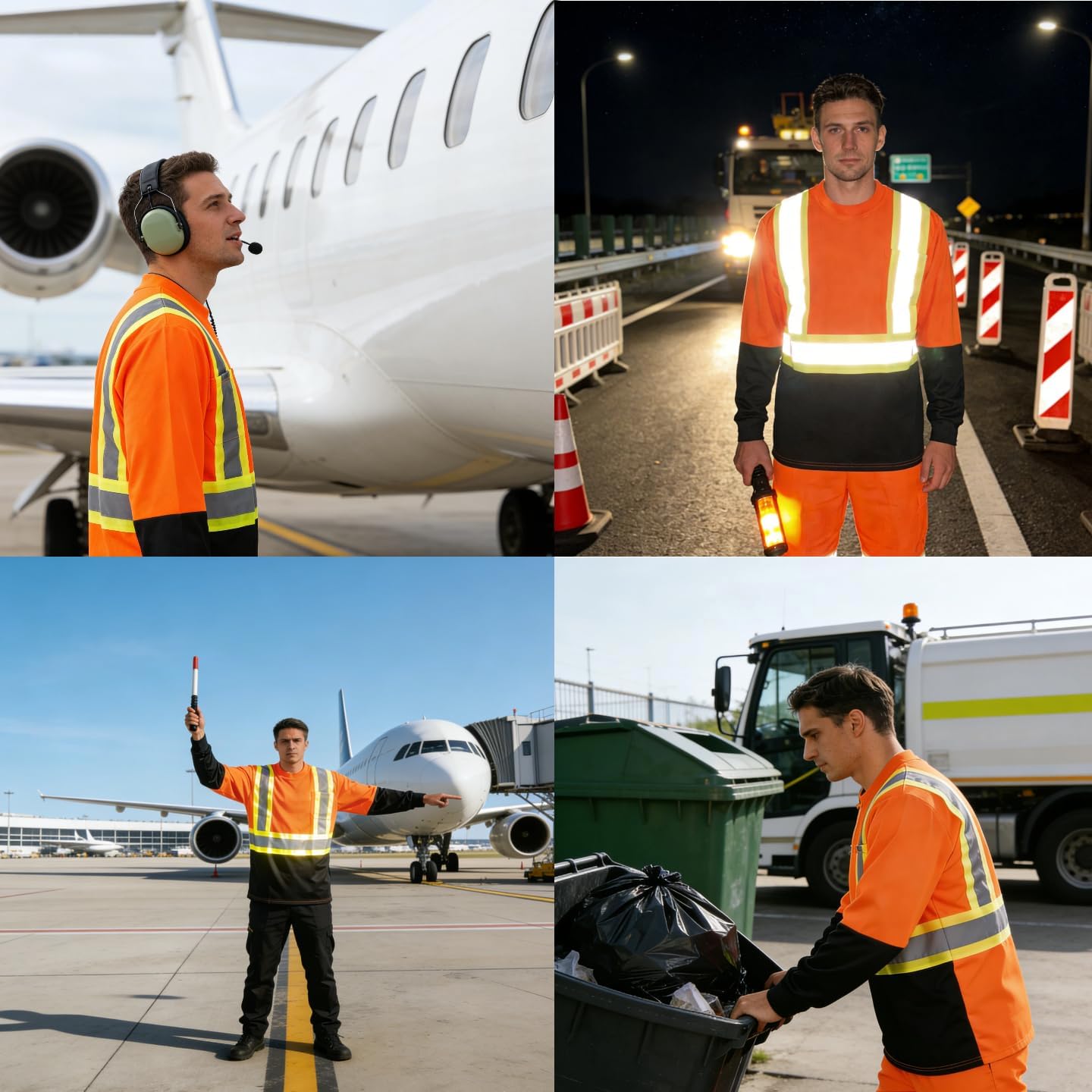 LeeHanTon High Vis Reflective Safety T-Shirt Long Sleeve Work Shirt with Pockets Construction Security Shirt for Outdoor Work