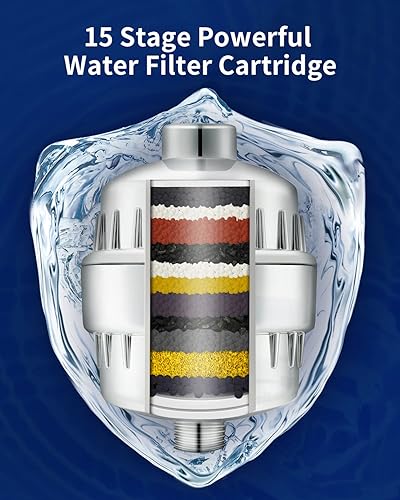 Miniatura 4 de Ezelia Filter - Filtro de ducha de alto rendimiento de 15 etapas para eliminar el cloro y el fluoruro, suavizante de agua dura que reduce la picazón