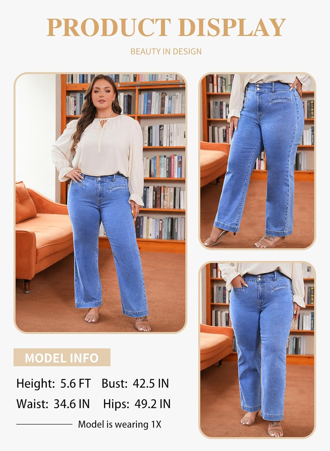 Eytino Women’s Plus Size Jeans High Waisted Straight Leg Stretchy Jeans Trendy Casual Loose Denim Pants with Pockets(1X-5X)