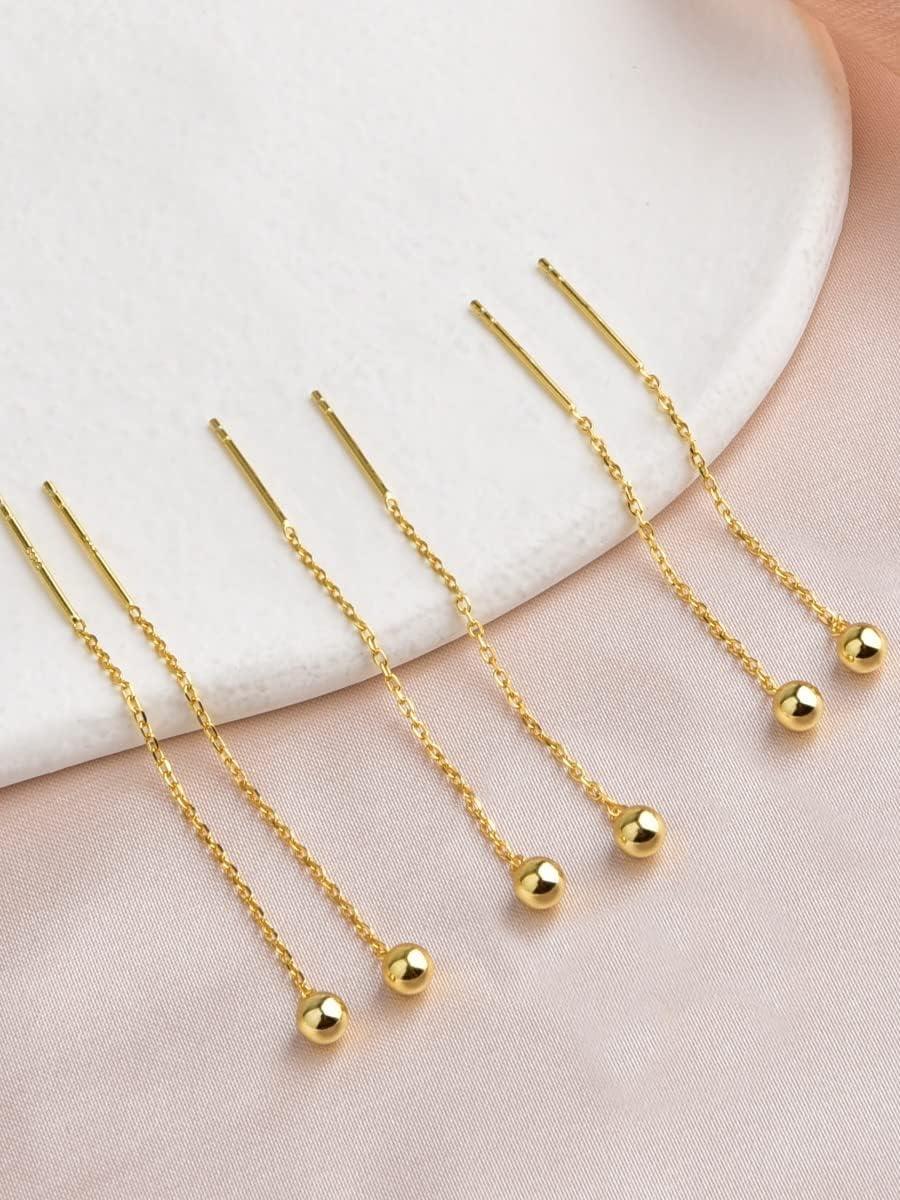 Cute Short Threader Earrings Silver Gold Black Chain Link Ball Dangle Drop Pull Through Earrings Minimalist