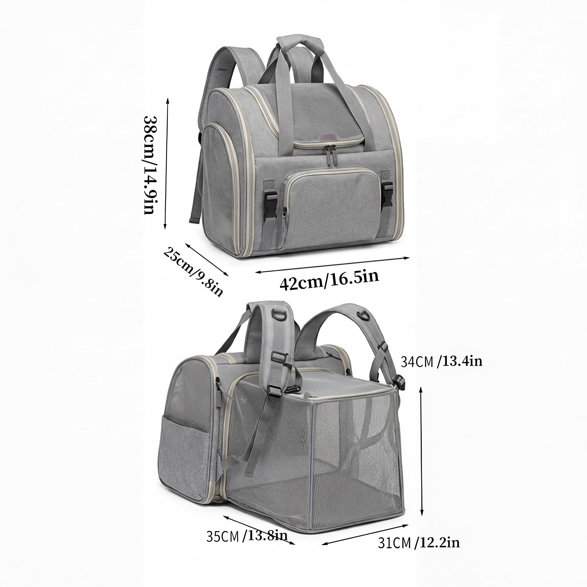 Atmungsaktiver Katzenrucksack, erweiterbarer & Faltbarer Haustier-Reiserucksack, Transportrucksack für Katzen, Kleinhunde, mit Gurt für Autositz & Gepäckträger, für Reisen, Spaziergänge