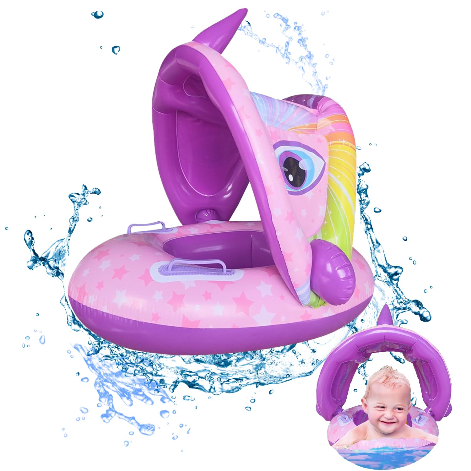 Flotador Bebe Inflable,Flotador de Natación Bebé,Flotador de Piscina Bebé,Flotador de Natación con Dosel,Círculo de Natación con Asiento,Anillo Flotador para Bebe,para Niños 1-4 Años