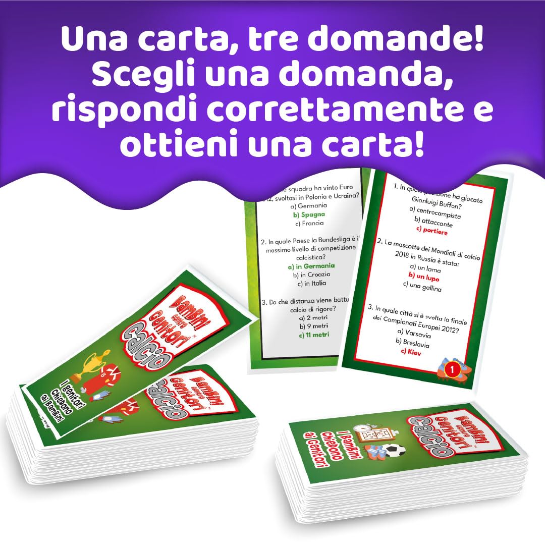 KANGUR Bambini Contro Genitori Calcio Quiz 54 Carte Gioco di Domande Calcio per Bambini e Famiglie Gioco da Tavolo Educativo Anni 6+ Gioco Compatto Regalo per Piccoli Calciatori e Tifosi