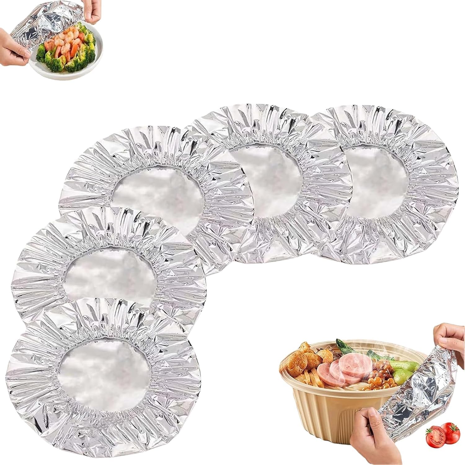 50PCS Repeatable Aluminum Foil Film Insulation Cover, Kitchen Foil, Food Covers,11-28cm Adjustable Aluminum Foil Dough Bowl Cover,Fresh Keeping Bags for Fruit, Fresh-Keeping Elastic Bowl Lids (50PCS)