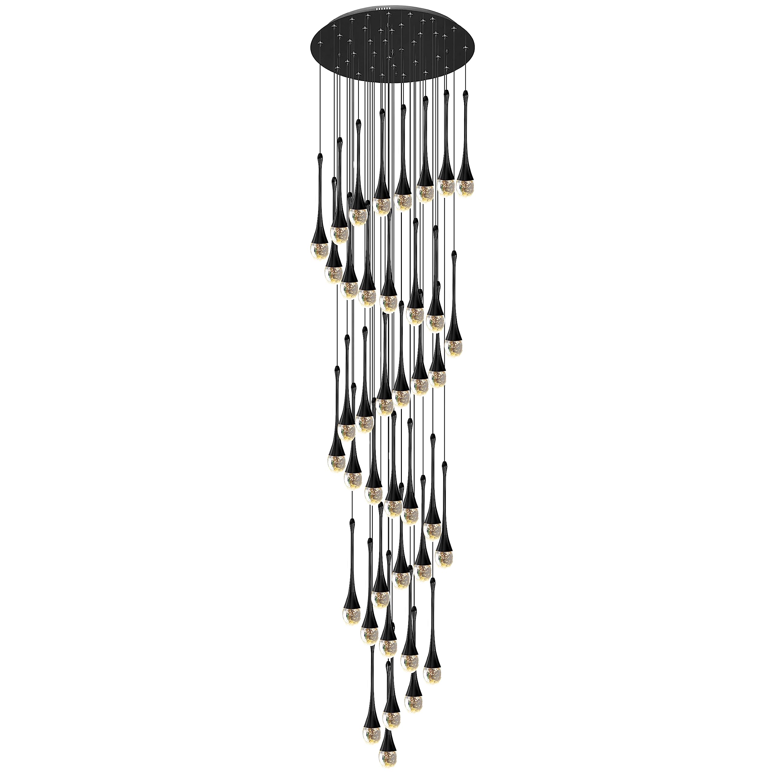 FYZDLAOR 40-Light High Ceiling LED Chandeliers 19fts (6Meters) Modern Raindrop Spiral Crystal Pendant Lights 3CCT Dimmable Dome Long Chandelier for Entryway Stairwell Lighting Fixture