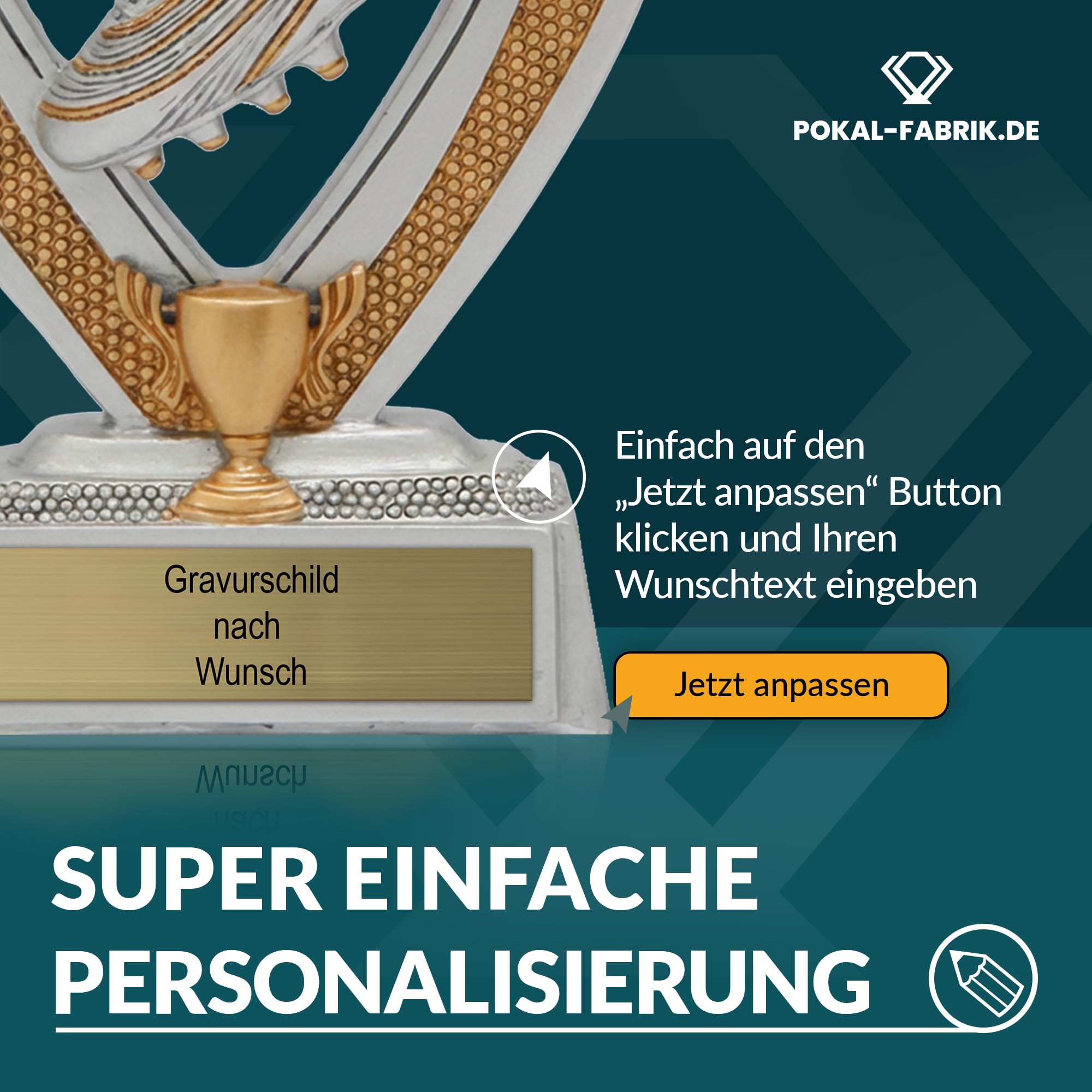 Pokal-Fabrik - Pokal mit Gravur Wunschtext - Fussballpokal Schuh mit Ball 10 cm – personalisierte Geschenk-Trophäe für Fußball WM & Sport Events - Wanderpokal/Kindergeburtstag