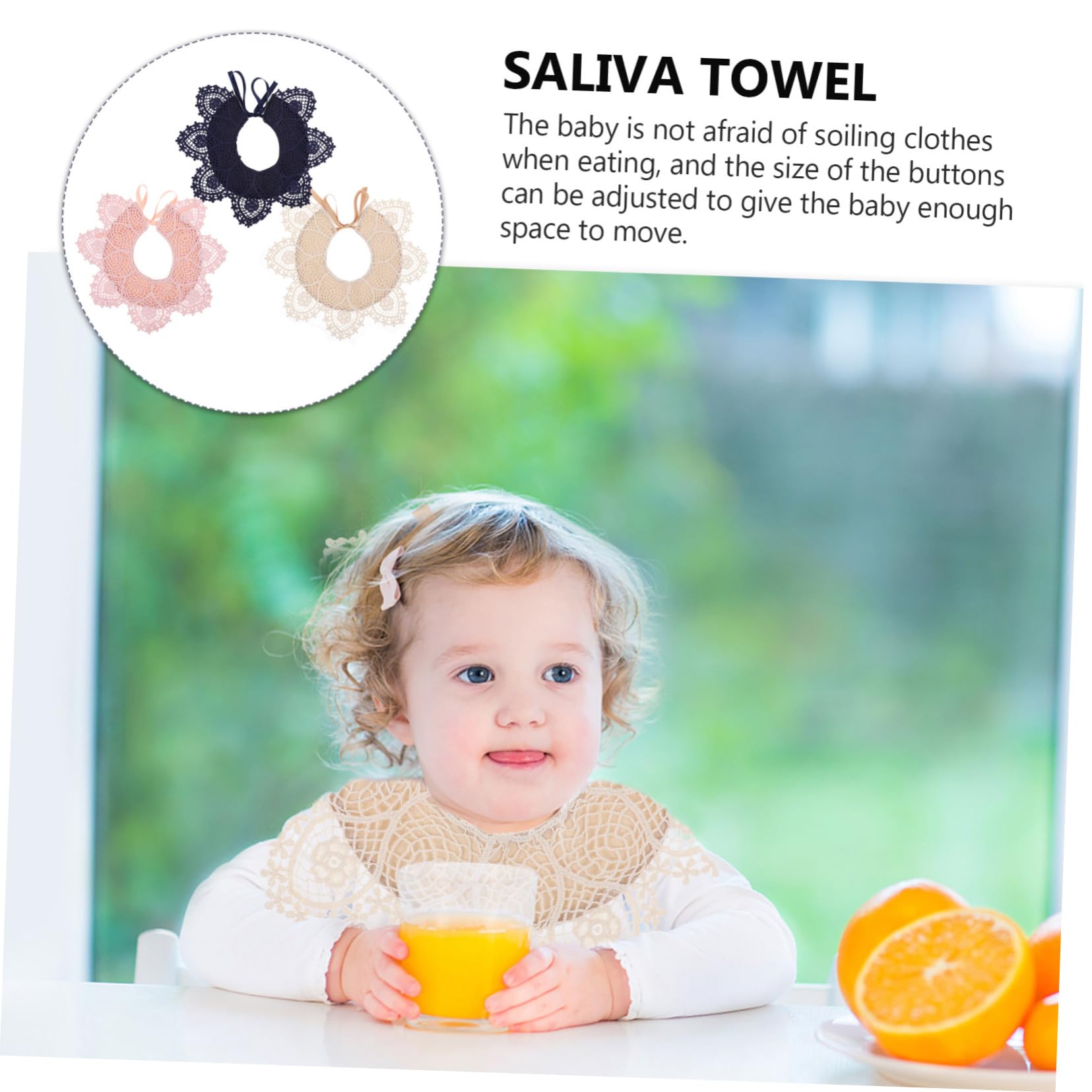 Mikinona 3 piezas Baberos de Algodón para Niña Niña Toallas Saliva Absorbentes con Encaje para Evitar Babas y Práctico para Alimentación y Dentición