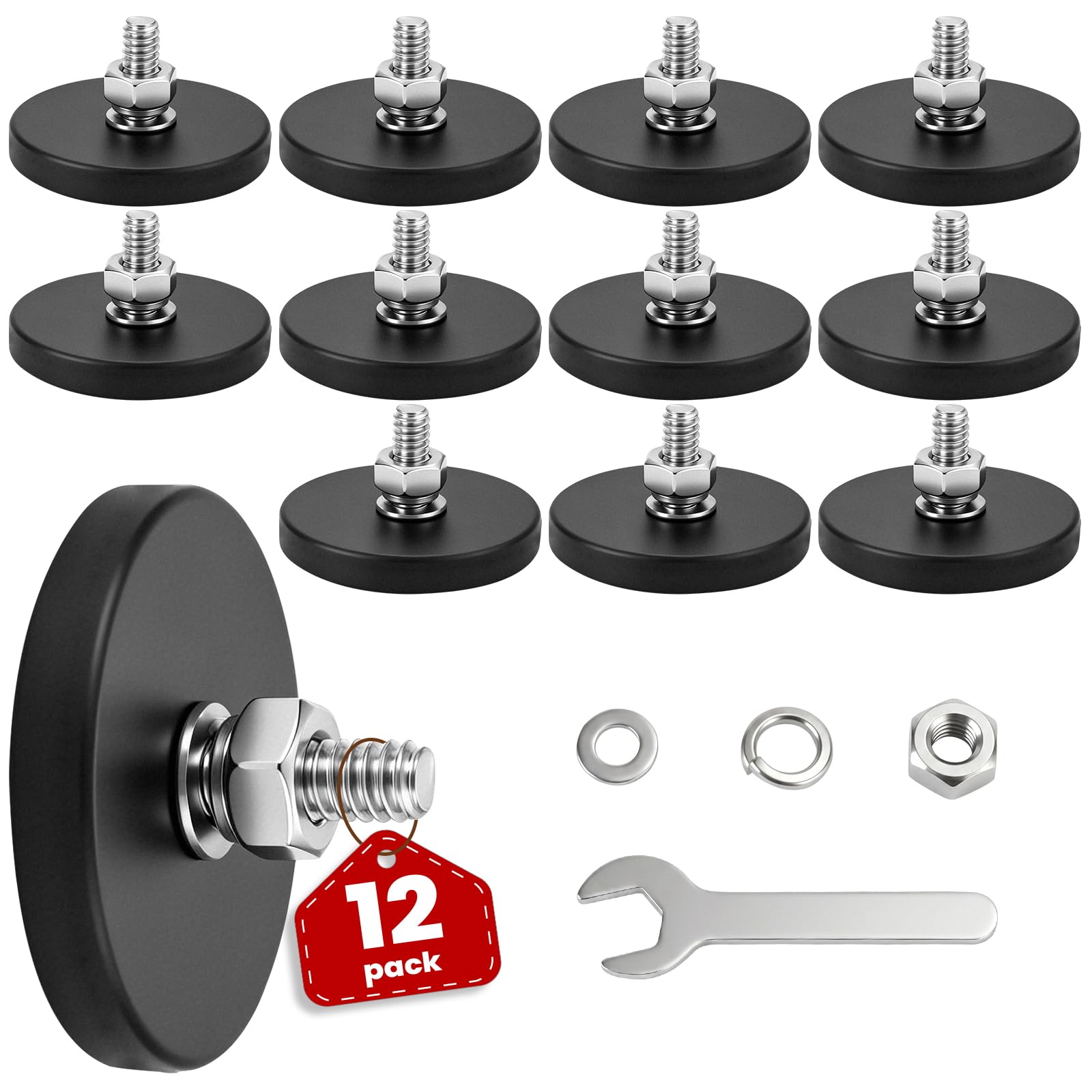 E BAVITE 12PCS 1/4inch Rubber Coated Magnets 30LBS Mounting Magnet