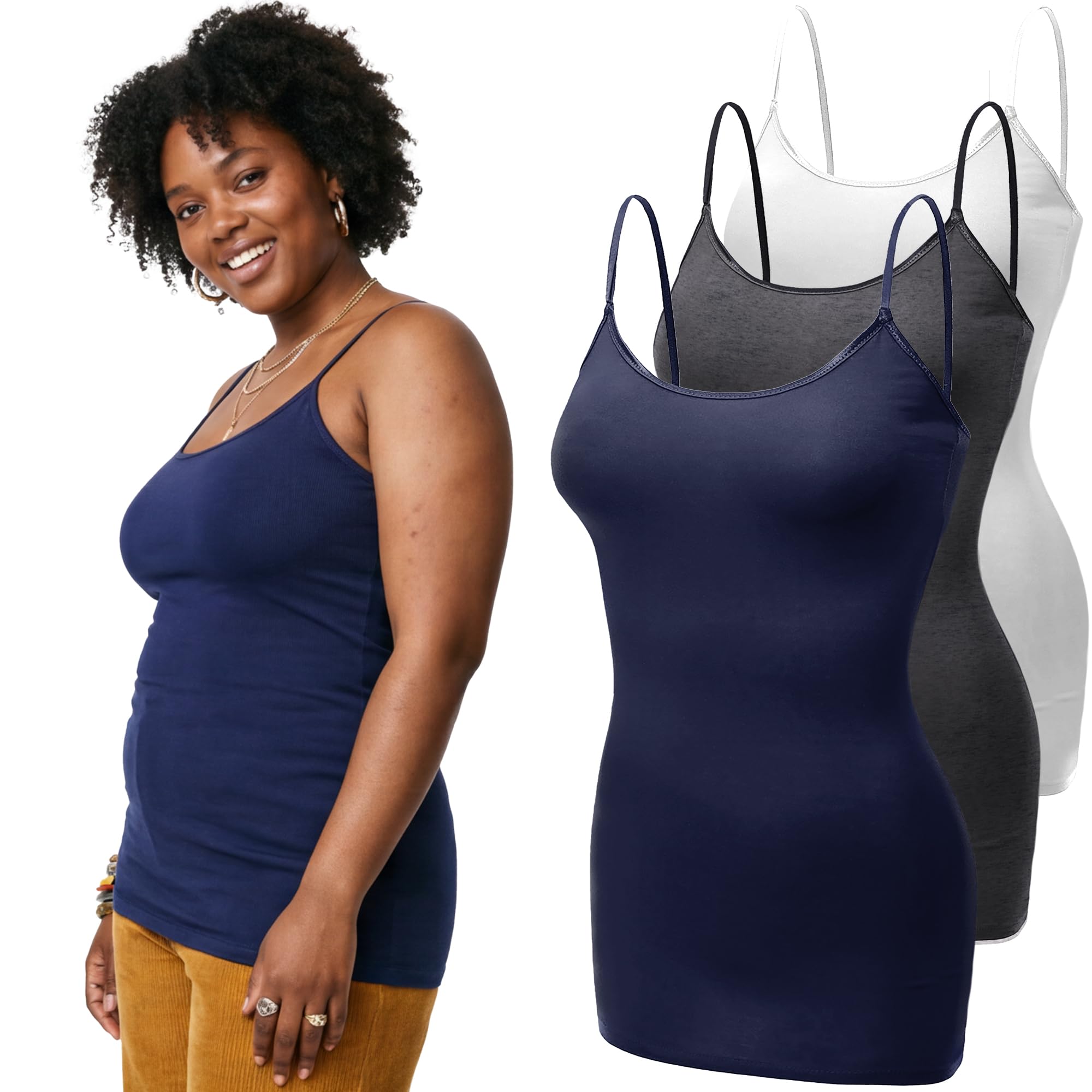 Emmalise Women's Basic Casual Long Camisole Adjustable Strap Cami Layering Top
