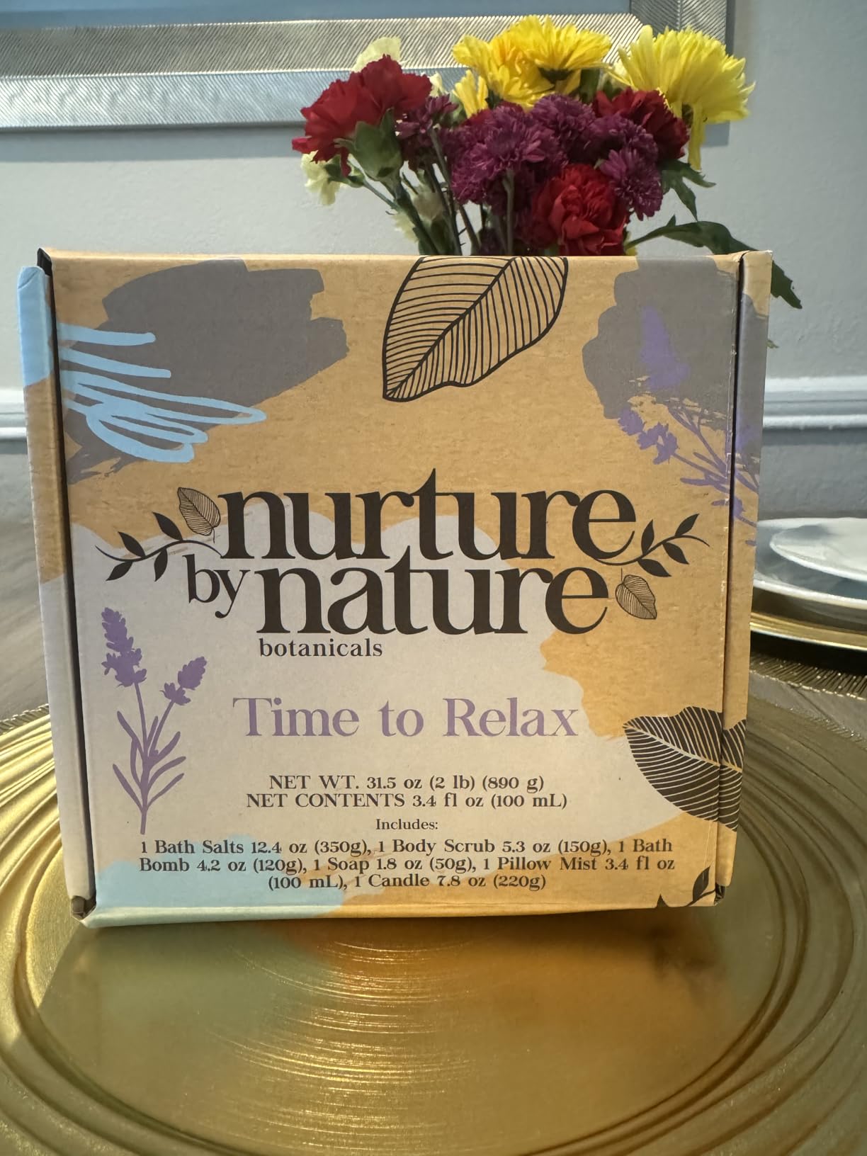 Nurture by Nature Botanicals Nurture by Nature Spa - for Mom, Self Care Gift Set & Spa Gift Basket for Women, 6 Piece Bath Set with Candle, Bath Bomb, Salts & Pillow Spray - Relaxation Gifts