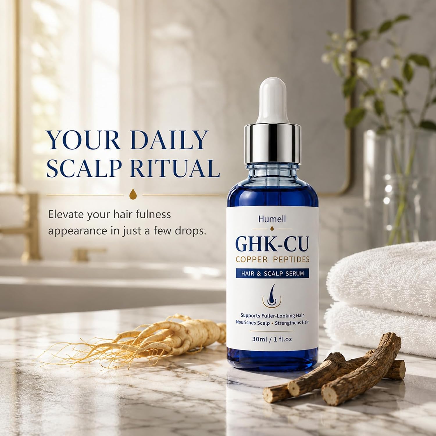 Copper Peptides for Hair Growth, GHK-Cu Peptide Hair & Scalp Serum for Thinning Hair, Lightweight Non-Greasy Serum for Fuller Looking Hair, Daily Scalp Care for Women and Men, 30ml