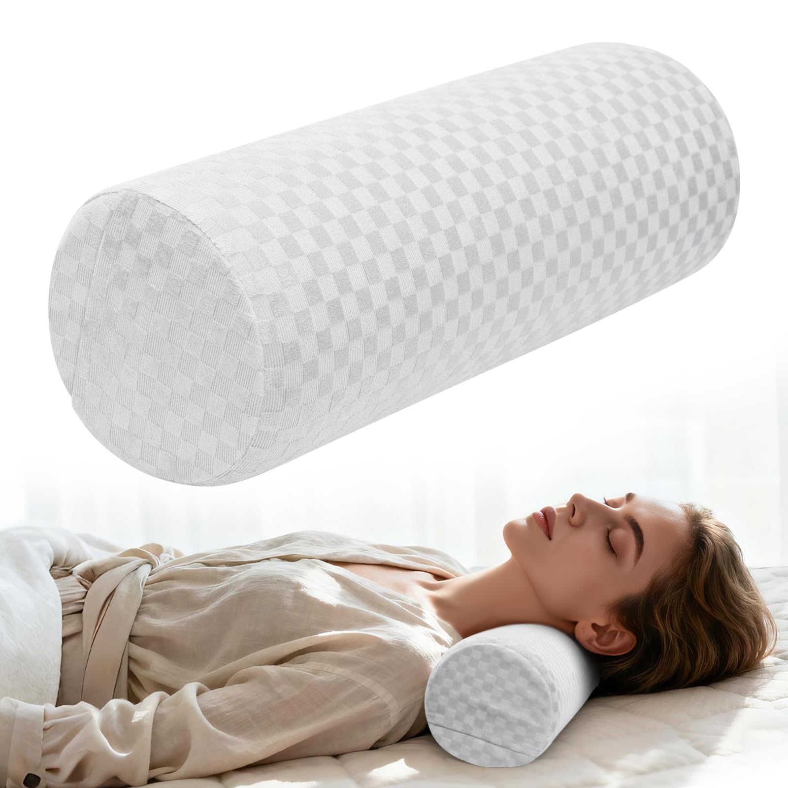 pozico Traversin en Mousse à mémoire de Forme, 14 × 37 cm, Coussin Ergonomique avec Bande, Housse en Soie Lavable, Coussin de Soutien Rond pour lit, Bureau et Voyage