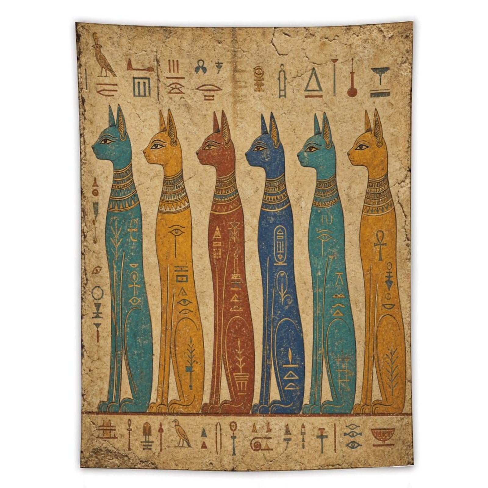 H3B8U2Y5 Egyptian Cat Row Wall Tapestry, Egyptian Papyrus, Sofa Area