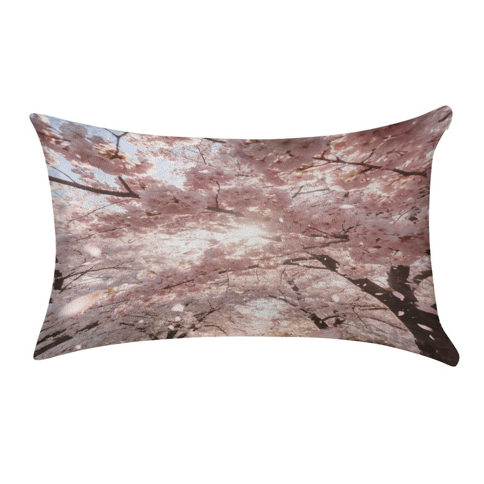 Fodpand Style Cherry Blossoms Pink Pillowcase,Elegant Designed Home Decor,Velvet Pillowcase,Soft And Cozy,Pillow Case Cover With Hidden Zipper For Bedroom, Sofa, Couch