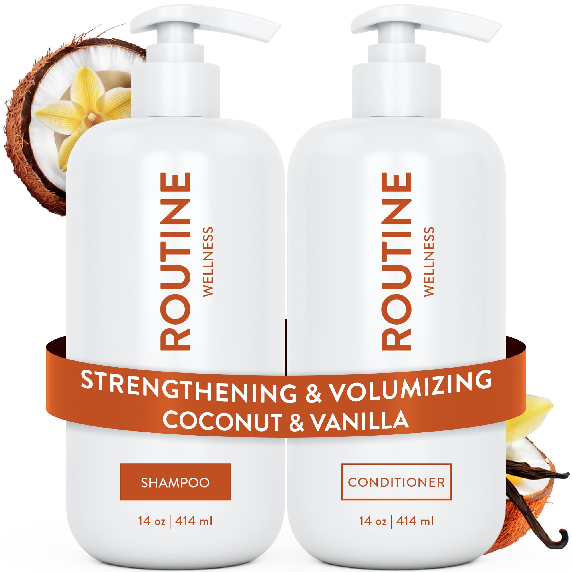 – Routine Wellness Anti-Thinning Shampoo and Conditioner Set for Thinning Hair - Biotin DHT Blocker Women & Men - Color Safe Shampoo for Hair Loss & Healthier Growth - Coconut & Vanilla (Pack of 2)