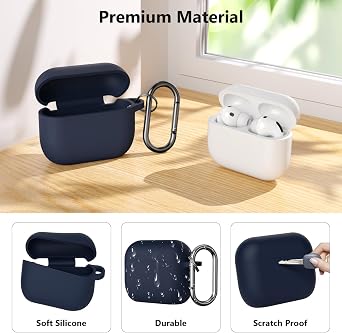 Silicone Case Compatible with Airpods Pro 3 2025 Case Cover, Front LED Visible, Soft Silicone Full Body Protective Shockproof Case for AirPods Pro 3rd Generation with Carabiner, Midnight Blue