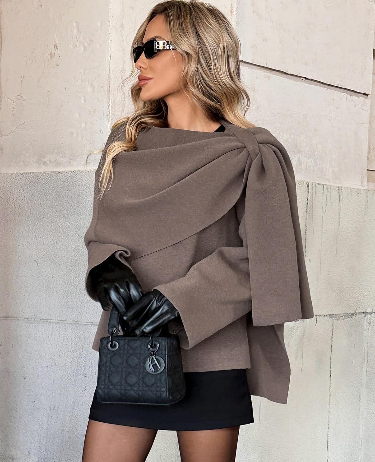 WOWULOVELY Women's Winter Oversized Scarf Jacket Shawl Wraps Knit Long Sleeve Button Peacoat Coat Sweater Cardigan - Image 2