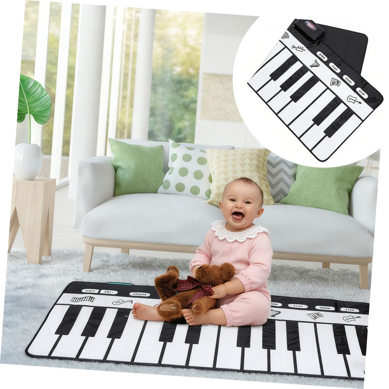 Tappeto Pianoforte Musicale 180x72cm Bianco 1 Pezzo | Tappetino Touch Play Tastiera, Confezione in Scatola Colorata, Resistenza All'usura e Finitura Liscia