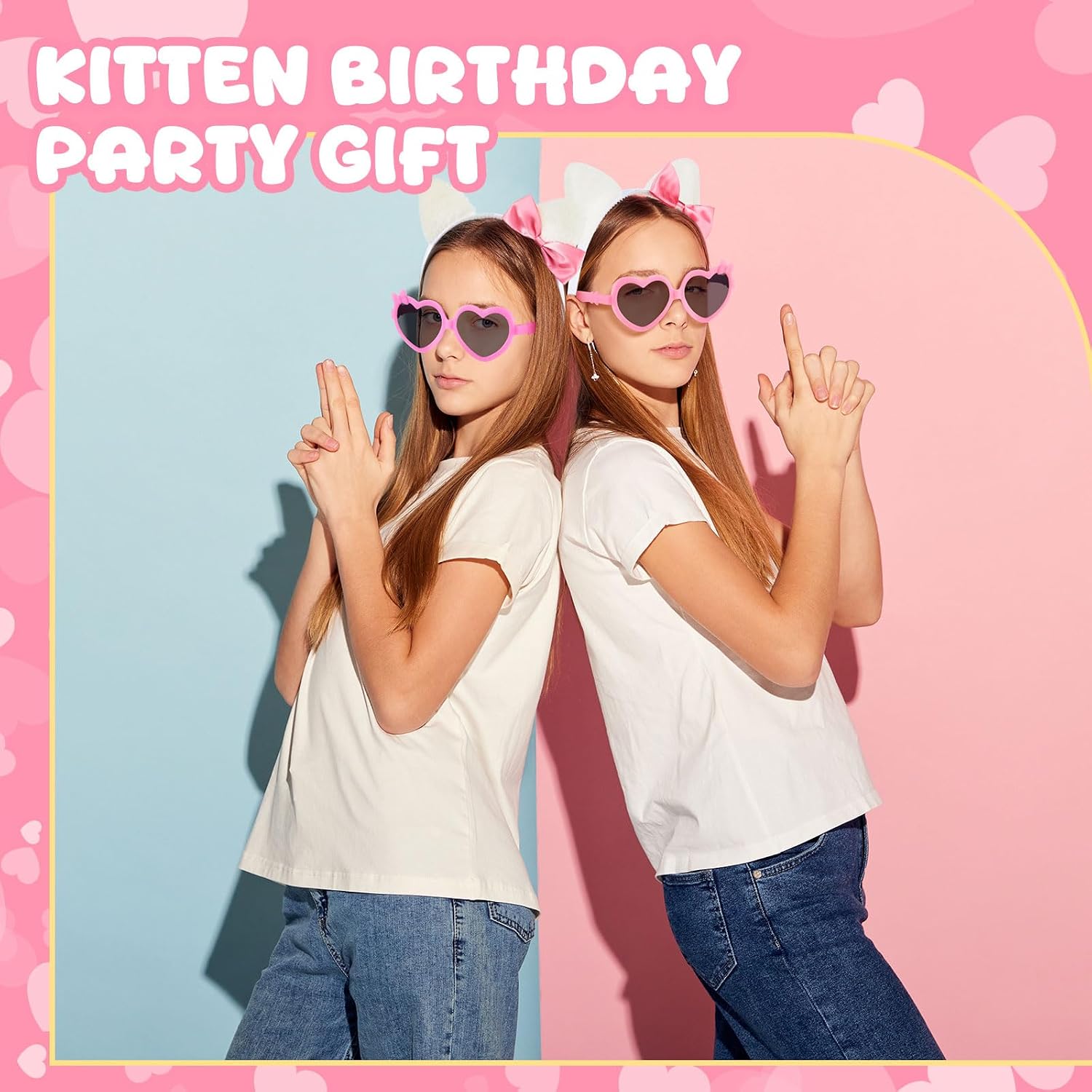 24 Pcs Cat Ears Headband Heart Sunglasses, Cool Style, Multicolor
