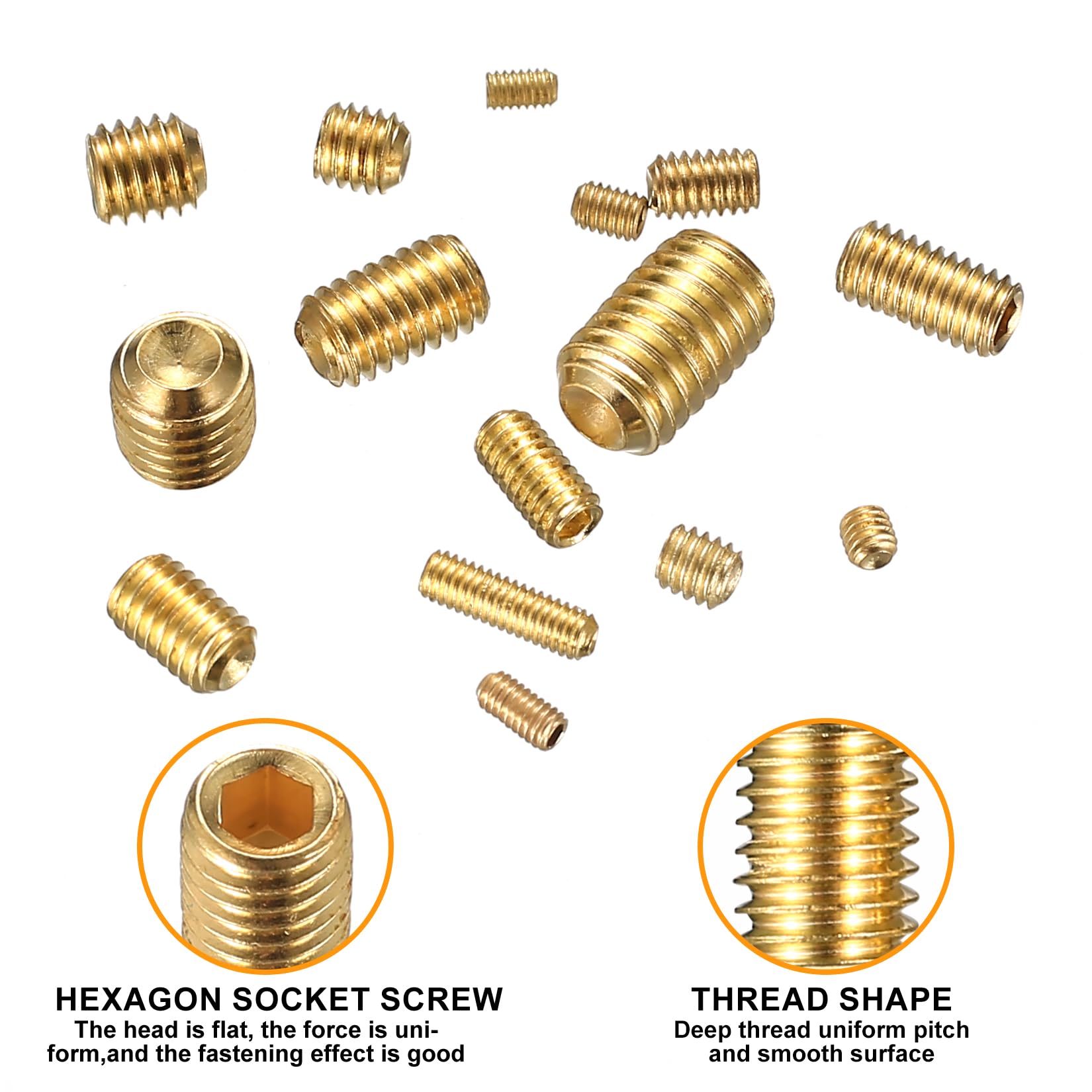 300 Pieces Grub Screws, Thread Inserts Screw Assortment Kit, M2.5/M3/M4/M5/M6/M8 Hexagon Screws Alloy Carbon Steel with Allen Wrenches - Gold - Image 4