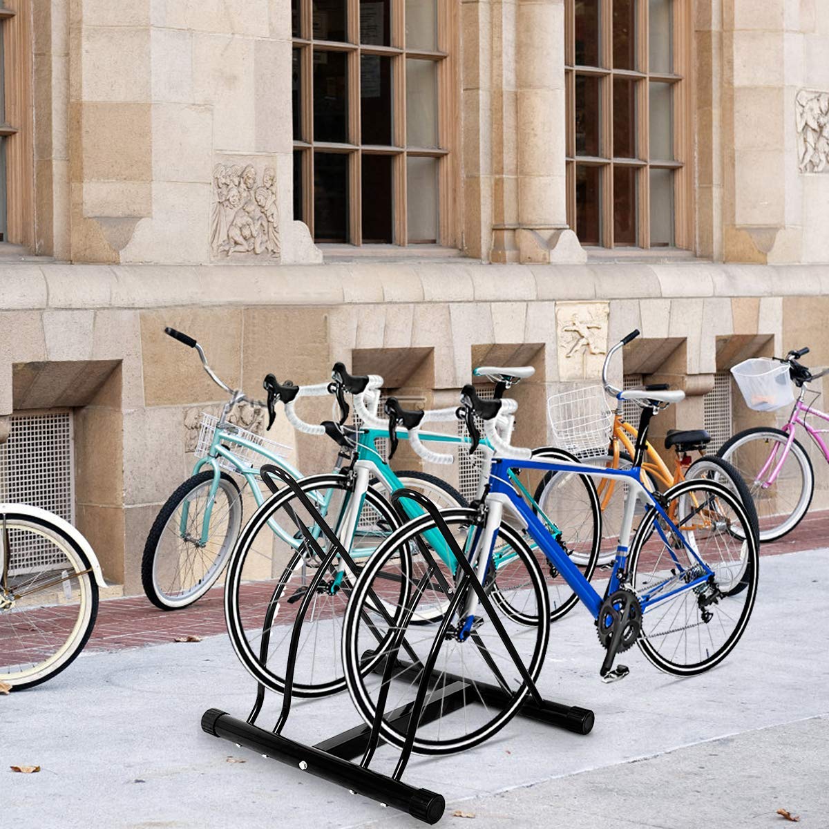 COSTWAY Aparcamiento para 2 Bicicletas para Pared o Suelo Ciclismo Soporte Metal Color Negro
