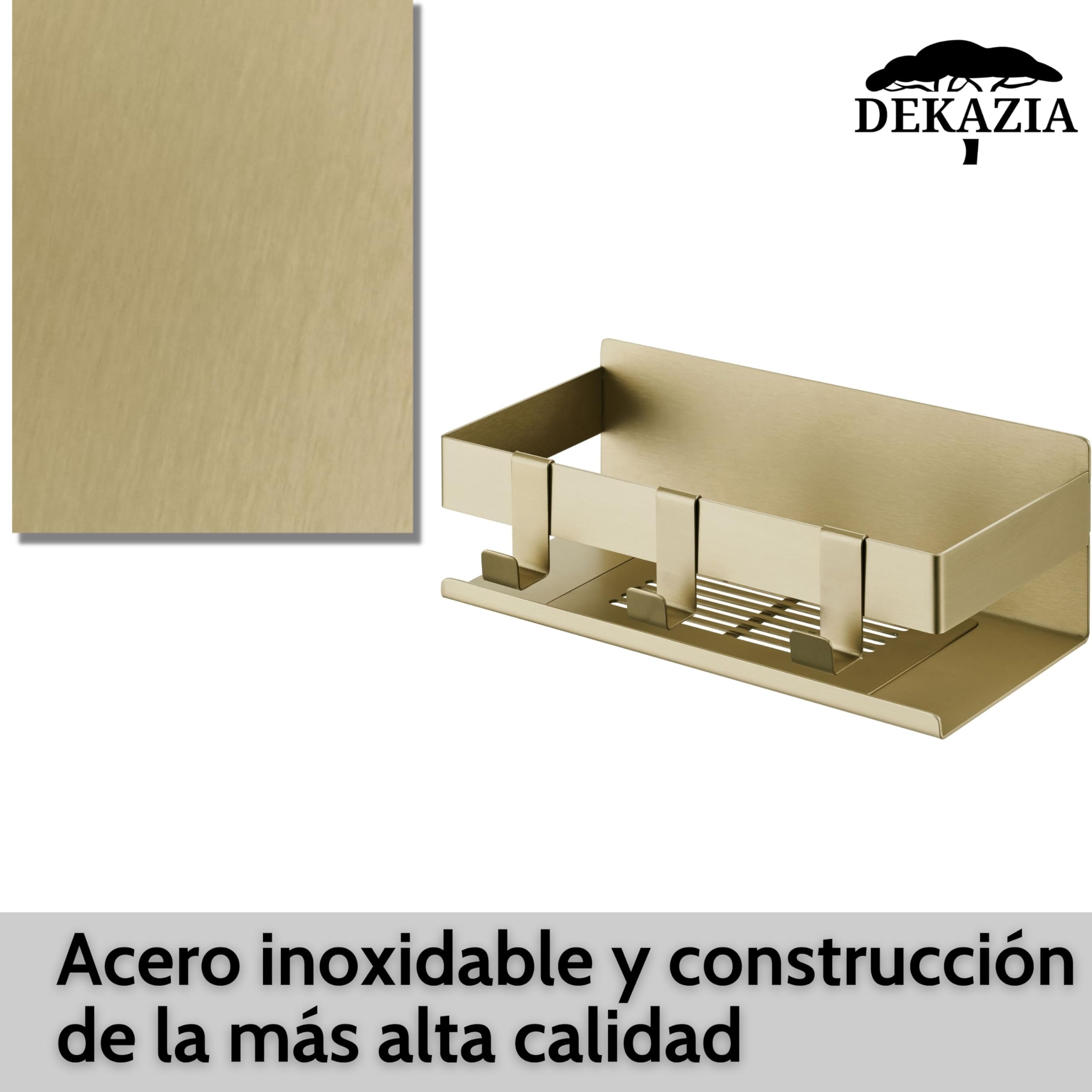 DEKAZIA® Estante de Ducha Dorado Sin Agujeros, Accesorio para Baño Sin Taladrar | portashampoo, estantes dorados, adhesivo, accesorios, acero inoxidable, estante