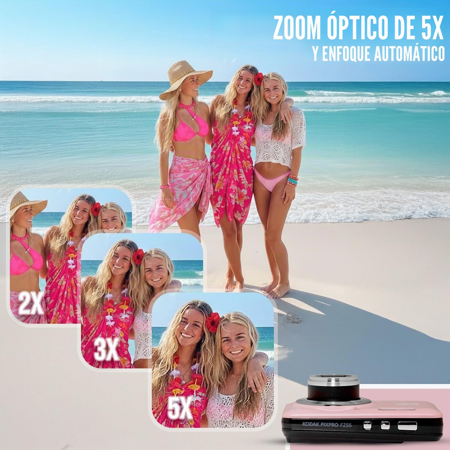 Kodak PixPro Friendly Zoom FZ55 16MP 1080p Cámara Full HD (rosa pastel)