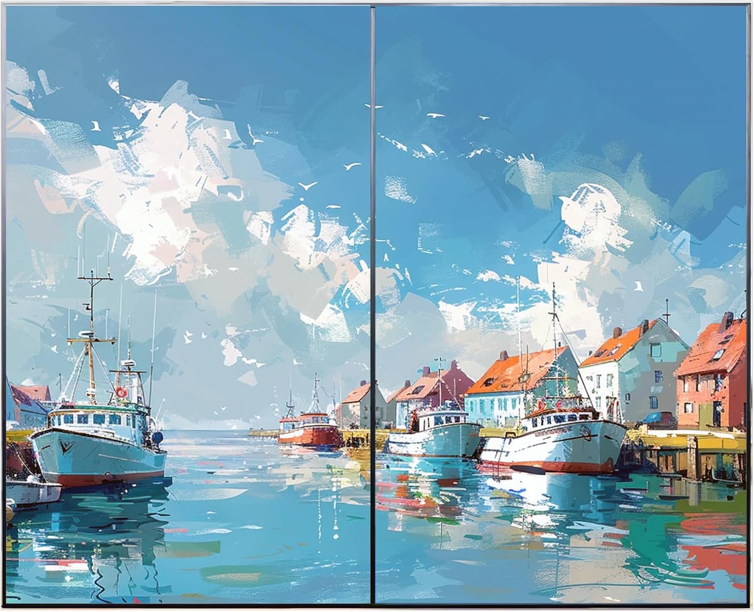 窓 め隠しシート 窓ステッカー 曇りガラスカバー 非接着 浴室 ベランダ 幅80cm&times;丈140cm&times;2枚組 青とオレンジ 水彩画風