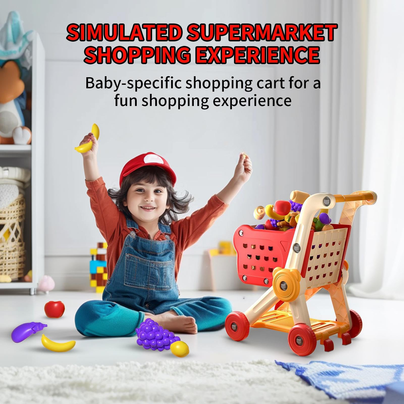 Carrello della spesa giocattolo Playset di Ruolo Giochi del Supermercato | Set carrello spesa giocattolo con da negozio alimentare Giochi di ruolo supermercato per bambini, ragazzi, ragazze e adol