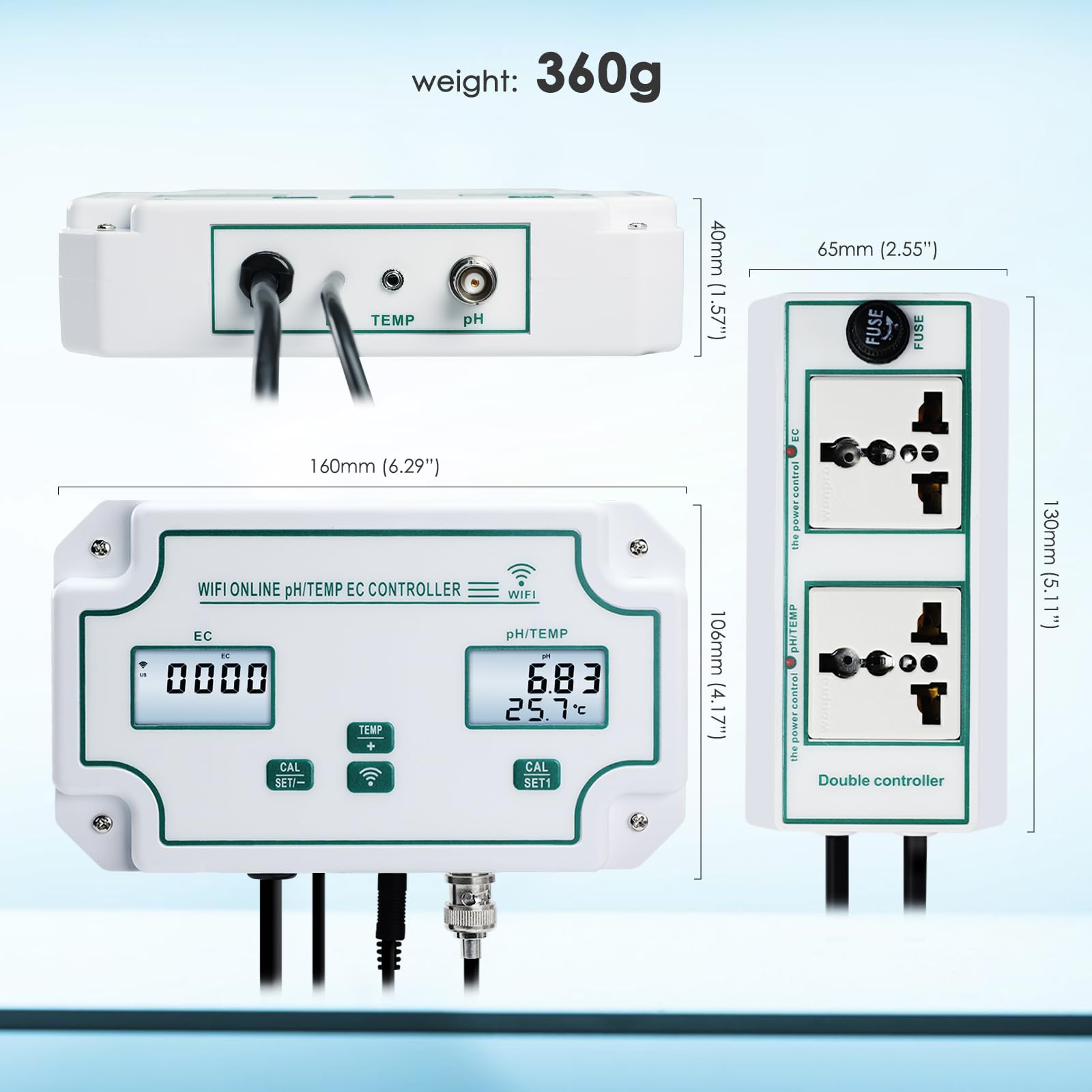 WiFi Smart Wasserqualität Tester pH, EC, und Temperatur Monitor kontinuierliche Online-Überwachung Tester mit LCD-Display, App Warnungen, Echtzeit-Daten, austauschbare Sonden für Hydroponik, Aquarien