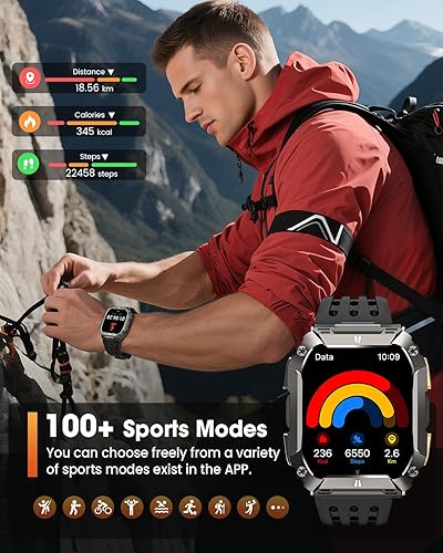 Miniatura 6 de Smart Watches for Men, Military Smart Watch with 100 Days BatteryLED Flashlight, 1.95'' Fitness Watch with Heart Rate Sleep Monitor100+ Sports Mode,