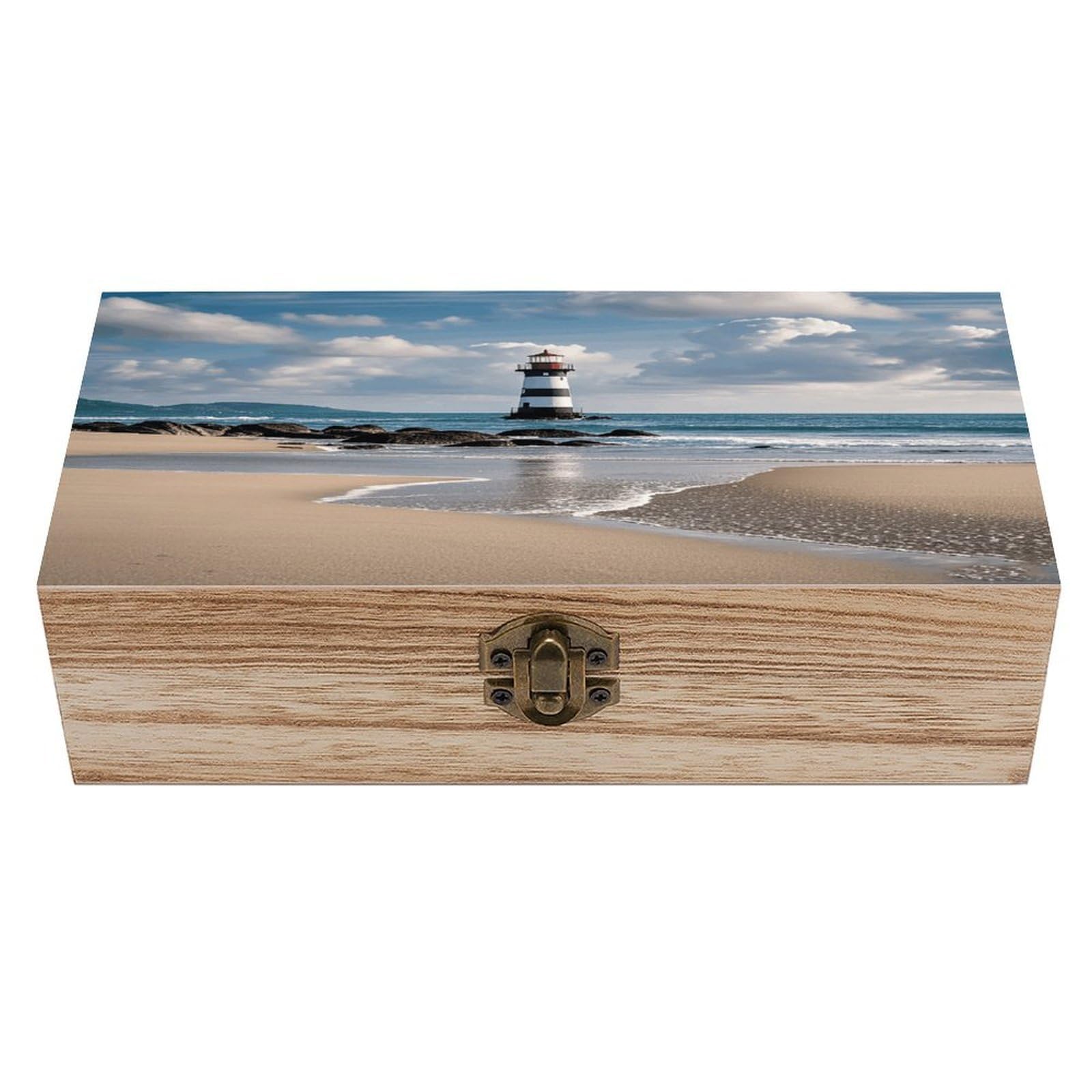 VstaDank Sea Lighthouse Sandbeach Wooden Storage Box Decorative Jewelry Case with Lids Exquisite Wood Box Letters Gifts Acacia Wood Boxes Fashion Wooden Keepsake Boxes for Men Women
