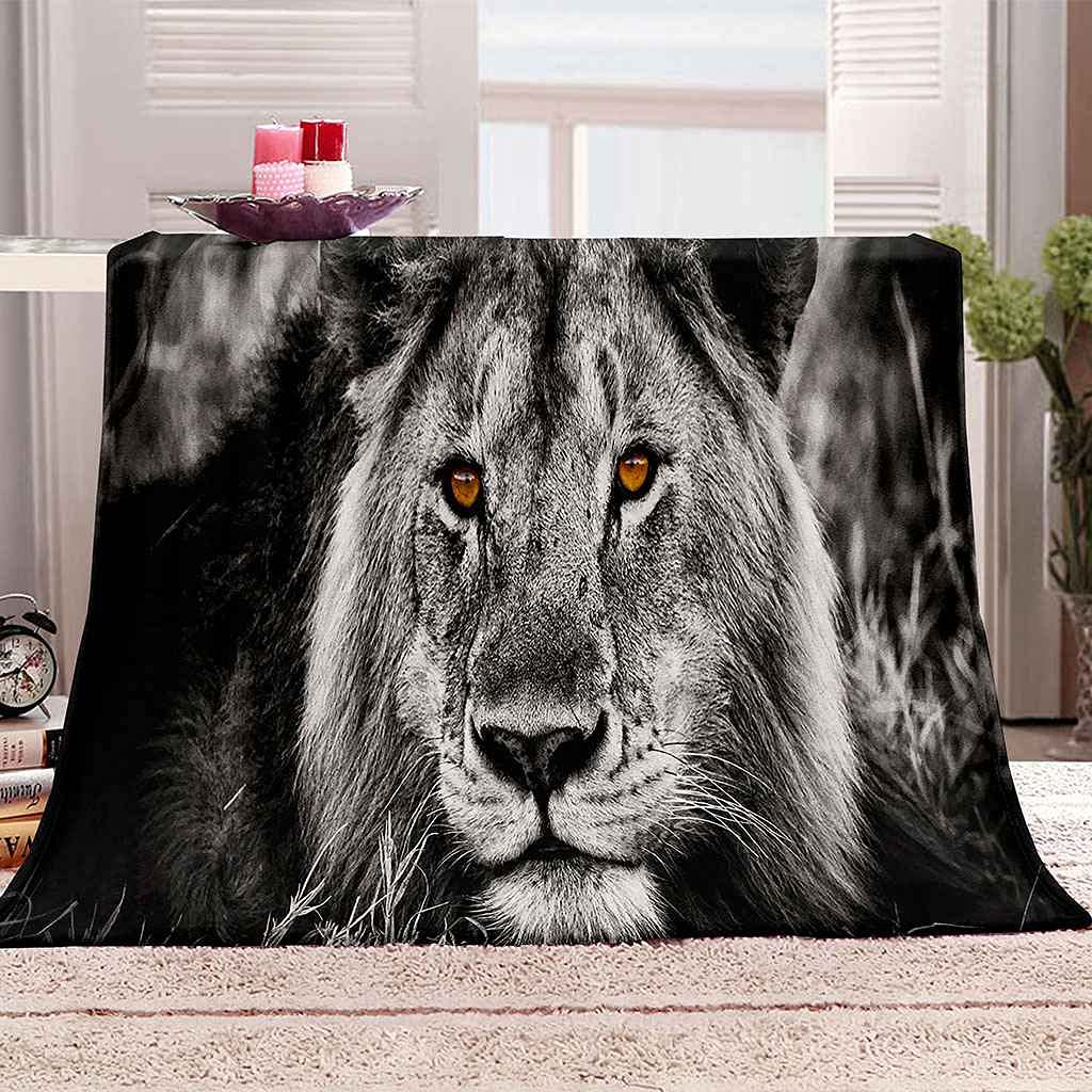 Couverture flanelle lion anti-froid pour canapé lit et nuits fraîches