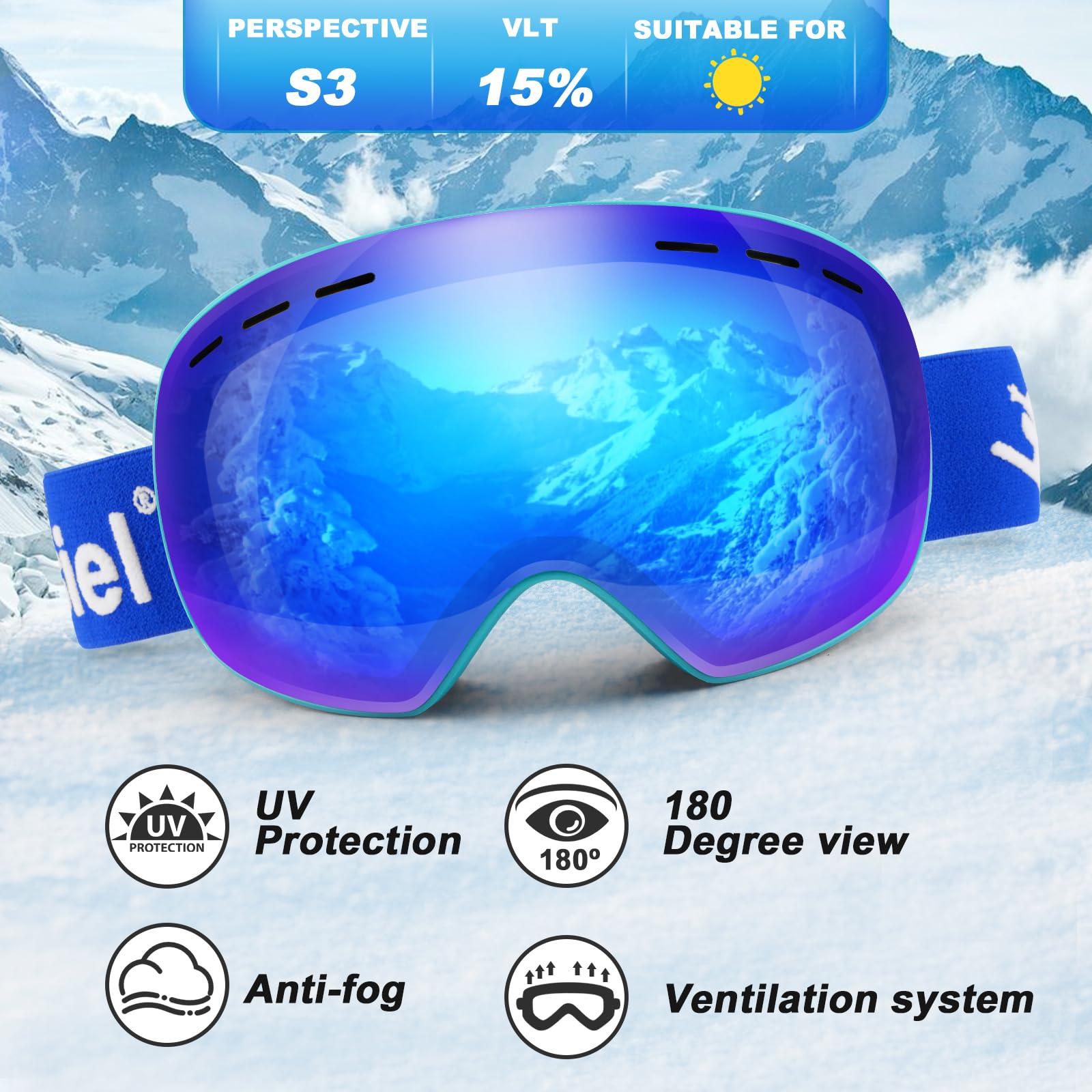 Trusiel Maschera Sci, Occhiali da Sci OTG, Anti Nebbia Anti-UV Maschera da Sci Donna Uomo, Occhiali da Sci Casco Compatibile per Sci Snowboard Sport Invernali