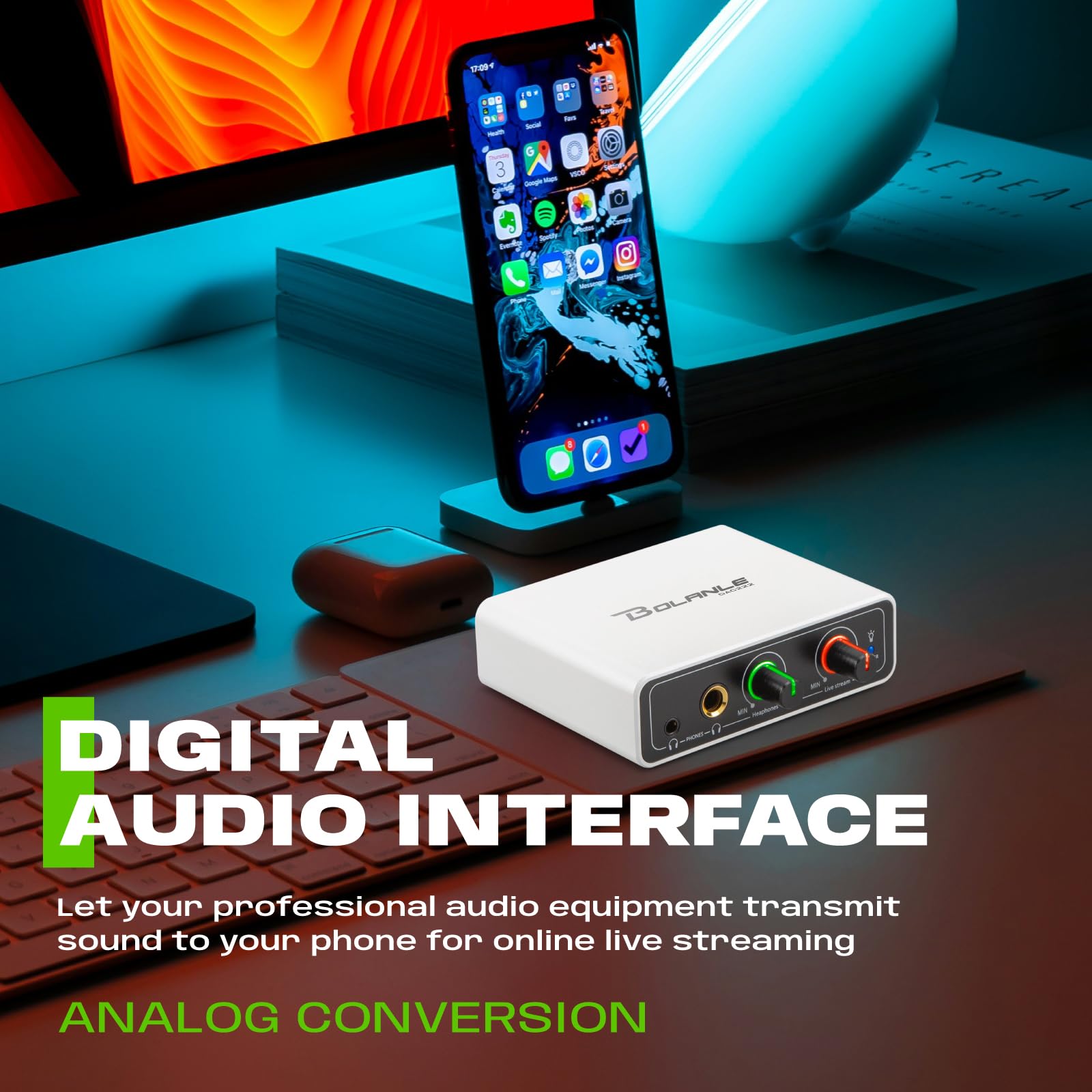 Bolanle DAC Interfejs audio USB OTG do transmisji na żywo, wejście AUX 3,5 mm na adapter do telefonu USB-C, karta dźwiękowa stereo dla iPhone Android, podłącz mikser do telefonu komórkowego do